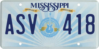 MS license plate ASV418