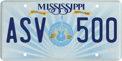 MS license plate ASV500