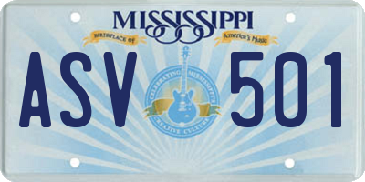 MS license plate ASV501