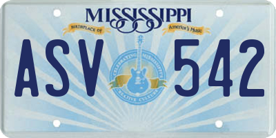 MS license plate ASV542