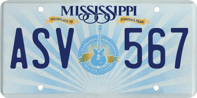 MS license plate ASV567