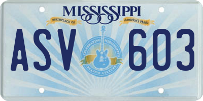 MS license plate ASV603