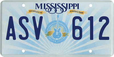 MS license plate ASV612