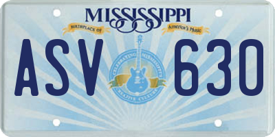 MS license plate ASV630