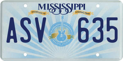 MS license plate ASV635