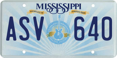 MS license plate ASV640