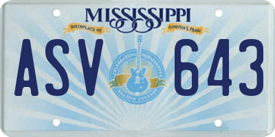 MS license plate ASV643