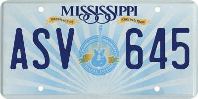 MS license plate ASV645