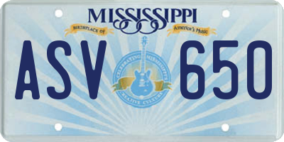 MS license plate ASV650