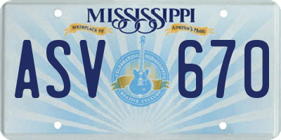 MS license plate ASV670