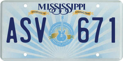 MS license plate ASV671
