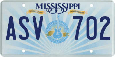 MS license plate ASV702
