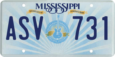 MS license plate ASV731