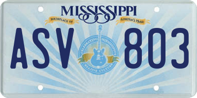 MS license plate ASV803