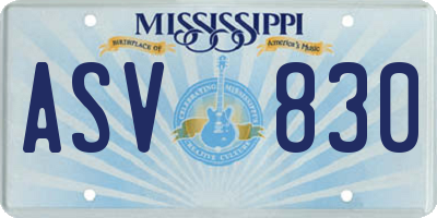 MS license plate ASV830