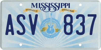 MS license plate ASV837