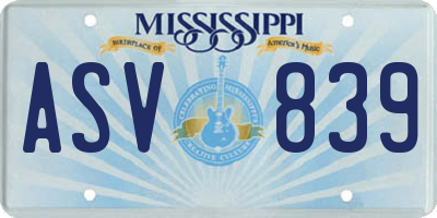 MS license plate ASV839