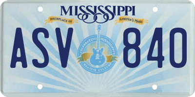 MS license plate ASV840