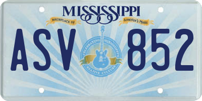 MS license plate ASV852
