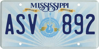 MS license plate ASV892