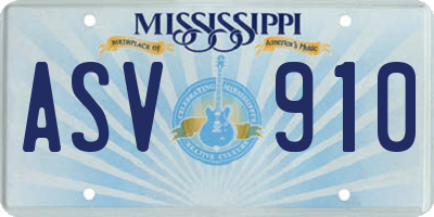 MS license plate ASV910