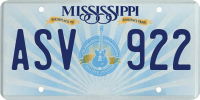 MS license plate ASV922