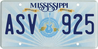 MS license plate ASV925