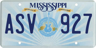 MS license plate ASV927