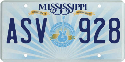MS license plate ASV928
