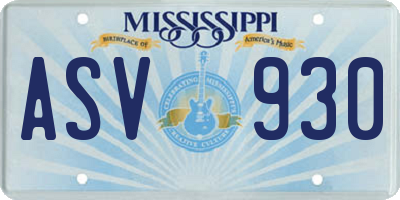 MS license plate ASV930