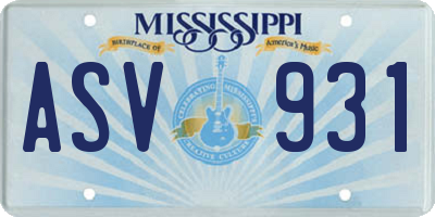 MS license plate ASV931