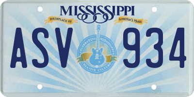 MS license plate ASV934