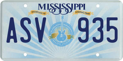 MS license plate ASV935