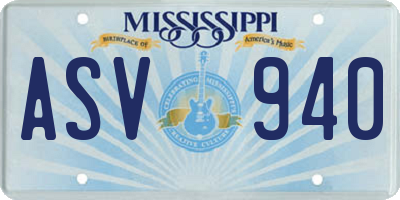 MS license plate ASV940