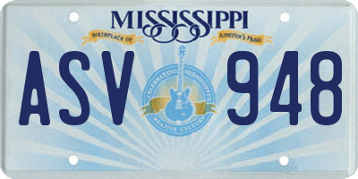 MS license plate ASV948