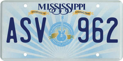 MS license plate ASV962