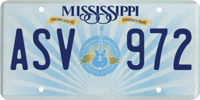 MS license plate ASV972