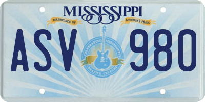 MS license plate ASV980