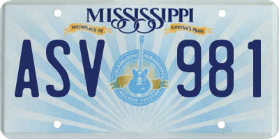 MS license plate ASV981