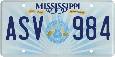 MS license plate ASV984
