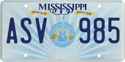MS license plate ASV985
