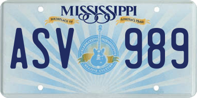 MS license plate ASV989
