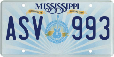 MS license plate ASV993
