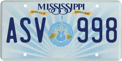 MS license plate ASV998