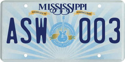 MS license plate ASW003