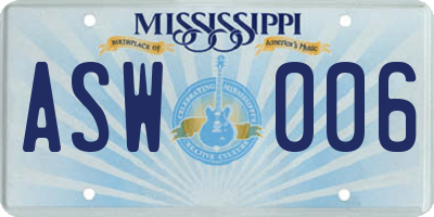 MS license plate ASW006