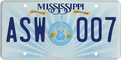 MS license plate ASW007