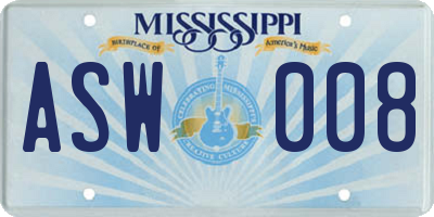 MS license plate ASW008
