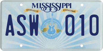MS license plate ASW010