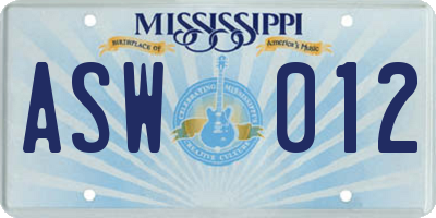 MS license plate ASW012